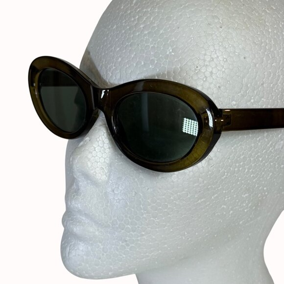 Avocado Green Oval Sunglasses Vintage Designer Inspired Dark Lenses Timeless - Picture 12 of 12